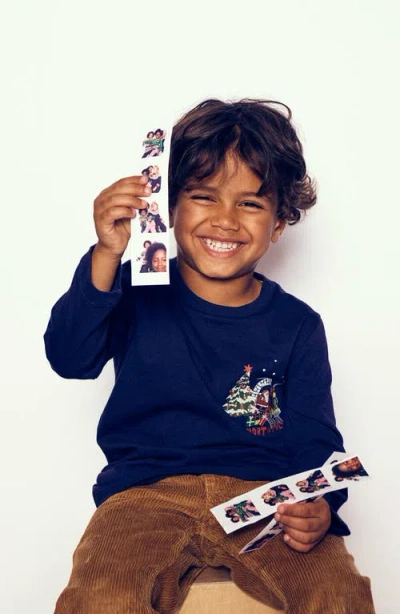 Mini Boden Kids' North Pole Long Sleeve Graphic T-shirt In Blue