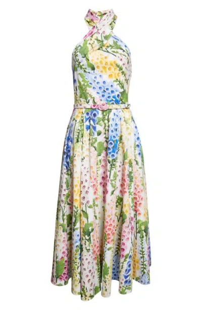 Oscar De La Renta Foxgloves Belted Floral-print Cotton-blend Poplin Midi Dress In Multi