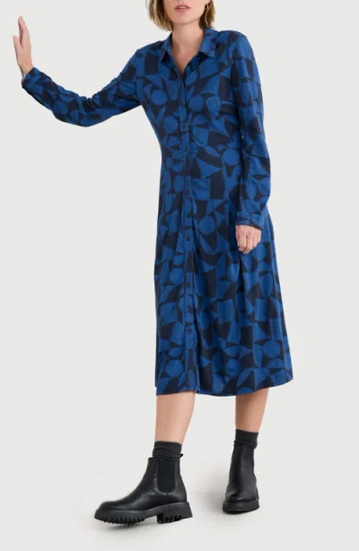 Seasalt Cornwall Coastline Long Sleeve Organic Cotton Blend Shirtdress In Blue