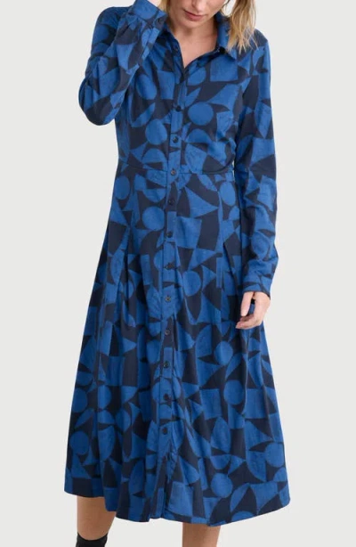 Seasalt Cornwall Coastline Long Sleeve Organic Cotton Blend Shirtdress In Blue