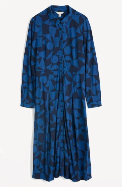 Seasalt Cornwall Coastline Long Sleeve Organic Cotton Blend Shirtdress In Blue
