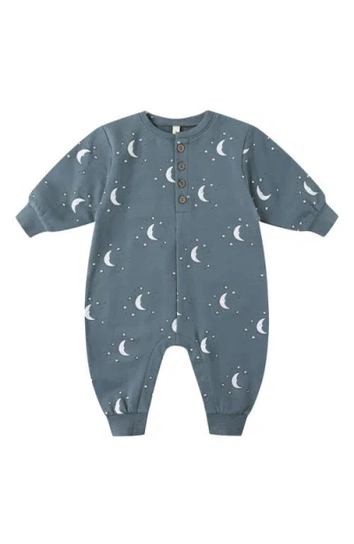 Quincy Mae Moon Print Fleece Romper In Blue