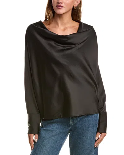 Luxe Always Satin Cowl Neck Blouse In Black