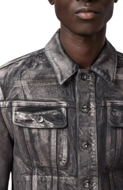John Varvatos Anthony Foiled Denim Trucker Jacket In Black
