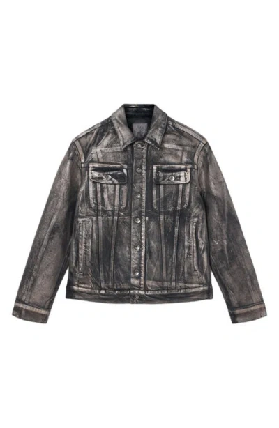 John Varvatos Anthony Foiled Denim Trucker Jacket In Black
