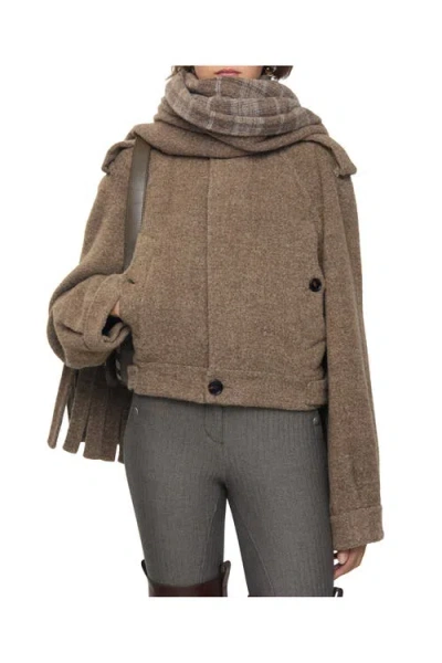 Burberry Wool-blend Jacket With Scarf In Brown