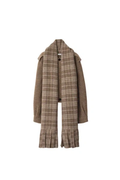 Burberry Wool-blend Jacket With Scarf In Brown