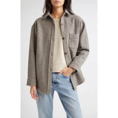 Johnstons Of Elgin Oversize Check Cashmere & Wool Overshirt In Gray