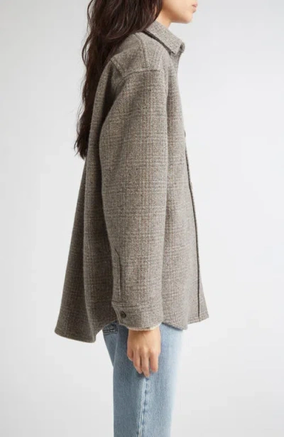 Johnstons Of Elgin Oversize Check Cashmere & Wool Overshirt In Gray