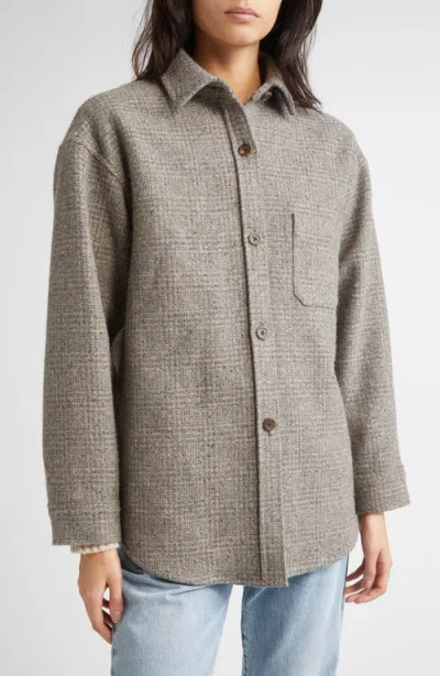 Johnstons Of Elgin Oversize Check Cashmere & Wool Overshirt In Gray