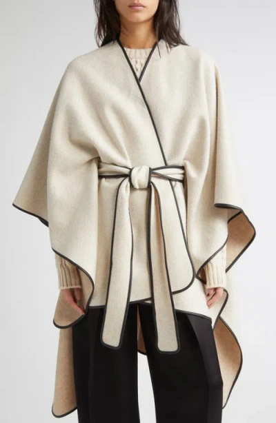 Johnstons Of Elgin Leather Piped Wool & Cashmere Belted Cape In Neutral