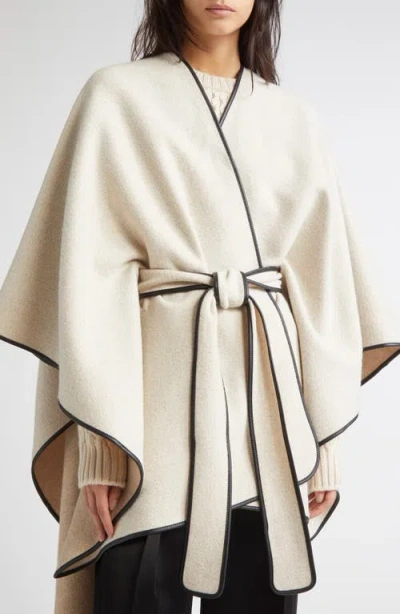 Johnstons Of Elgin Leather Piped Wool & Cashmere Belted Cape In Neutral