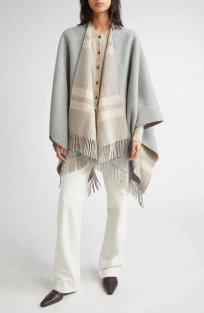 Johnstons Of Elgin Reversible Wool Fringe Cape In Gray