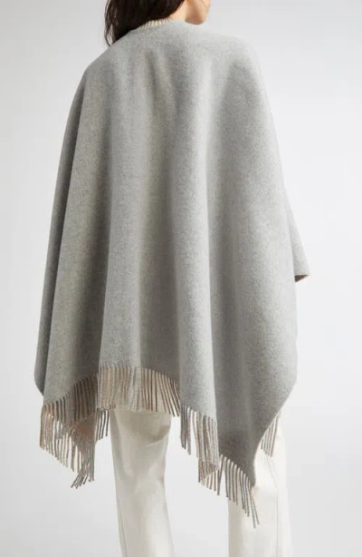 Johnstons Of Elgin Reversible Wool Fringe Cape In Gray