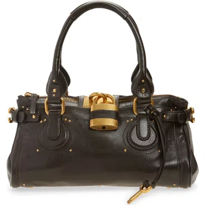 Chloé Paddington Padlock Shoulder Bag In Leather In Black
