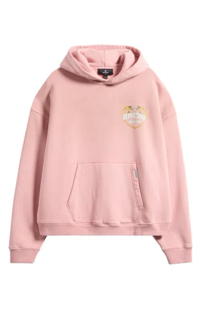 Represent Oversize Distressed Angel Border Graphic Hoodie In Pink