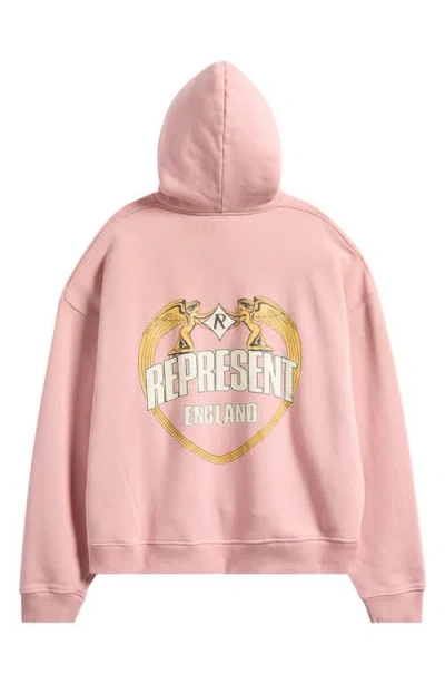 Represent Oversize Distressed Angel Border Graphic Hoodie In Pink