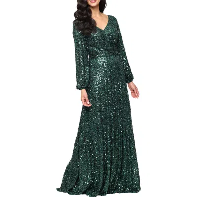 Alex Evenings Sequin Long Sleeve Gown In Green