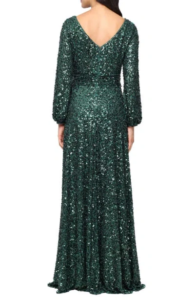 Alex Evenings Sequin Long Sleeve Gown In Green