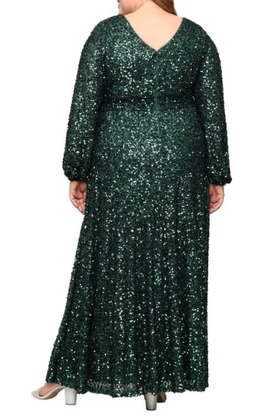 Alex Evenings Plus Size Sequin A-line Long Dress In Green