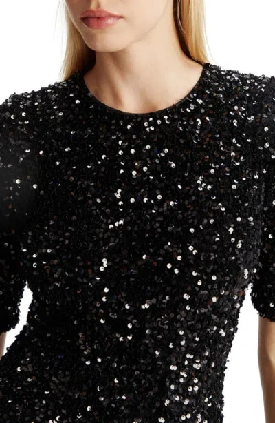 Bardot Cammie Short-sleeve Sequin Bodysuit In Black