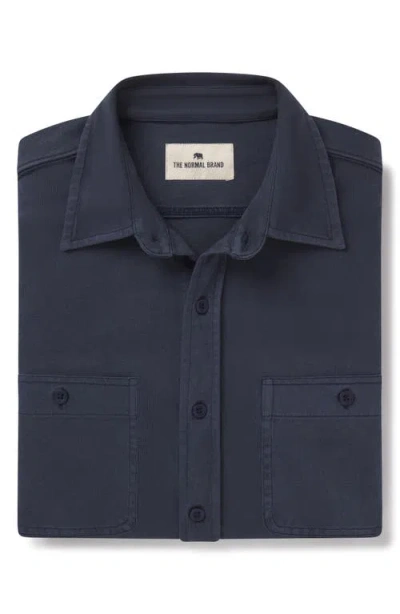 The Normal Brand Lennox Cotton Jersey Button-up Shirt In Blue