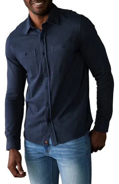 The Normal Brand Lennox Cotton Jersey Button-up Shirt In Blue