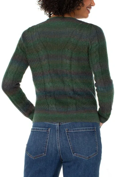 Liverpool Los Angeles V Neck Cable Knit Sweater In Green