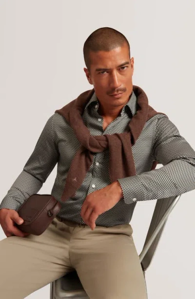 Ted Baker Jozef Slim Fit Mini Geo Print Cotton Shirt In Gray
