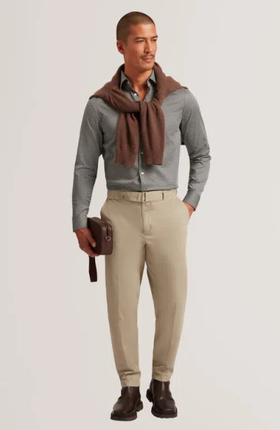 Ted Baker Jozef Slim Fit Mini Geo Print Cotton Shirt In Gray