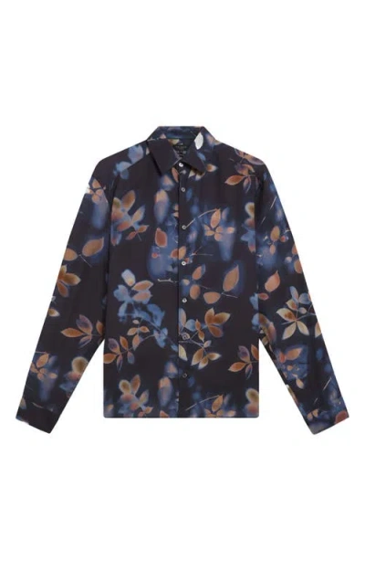 Ted Baker Kalmill Regular Fit Leaf Shadow Print Long Sleeve Shirt In Multi
