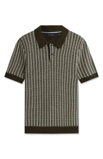 Ted Baker Kolomer Herringbone Texture Polo In Brown