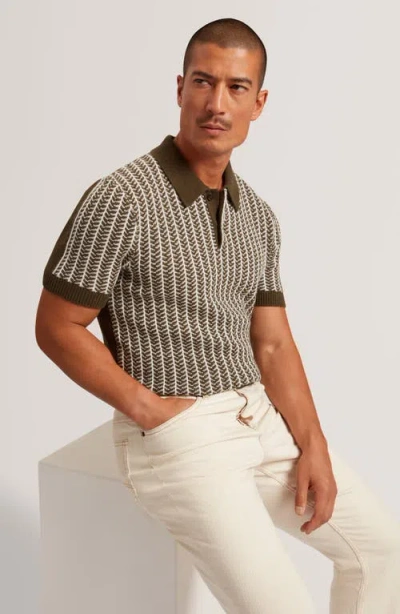 Ted Baker Kolomer Herringbone Texture Polo In Brown