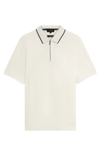 Ted Baker Cophen T Texture Zip Neck Polo Shirt In White