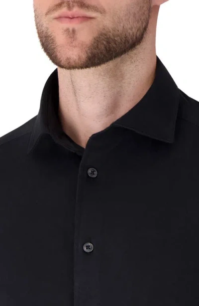 Victor Emmanuel Regular Fit Solid Black Knit Cotton Dress Shirt In Black