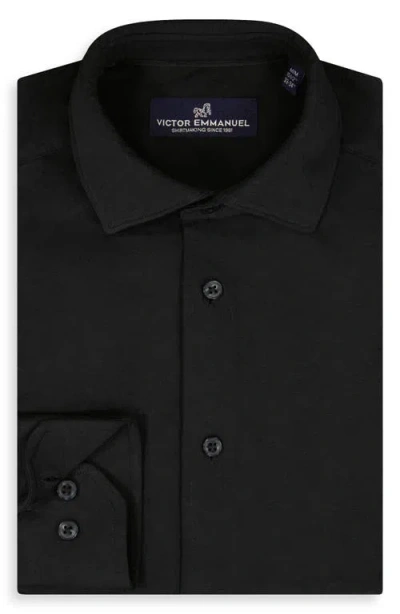Victor Emmanuel Regular Fit Solid Black Knit Cotton Dress Shirt In Black