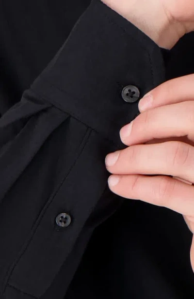 Victor Emmanuel Regular Fit Solid Black Knit Cotton Dress Shirt In Black