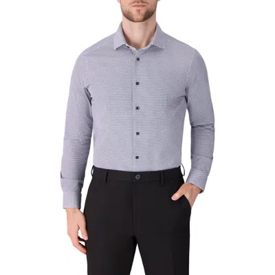 Victor Emmanuel Regular Fit Geometric Print Knit Cotton Dress Shirt In Blue