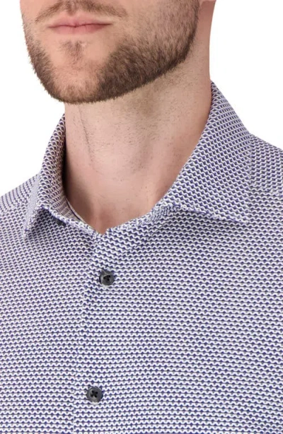 Victor Emmanuel Regular Fit Geometric Print Knit Cotton Dress Shirt In Blue