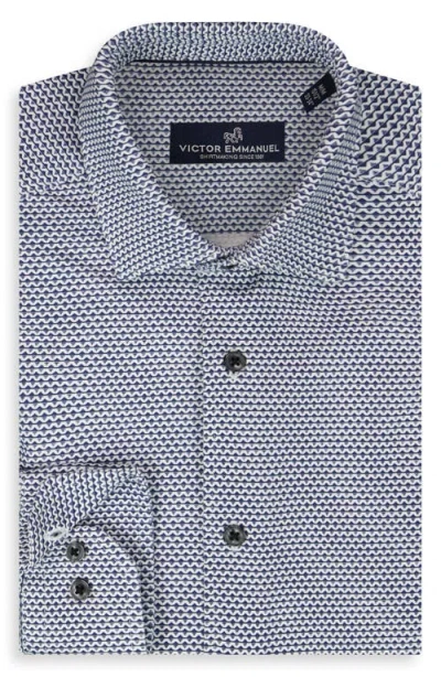 Victor Emmanuel Regular Fit Geometric Print Knit Cotton Dress Shirt In Blue