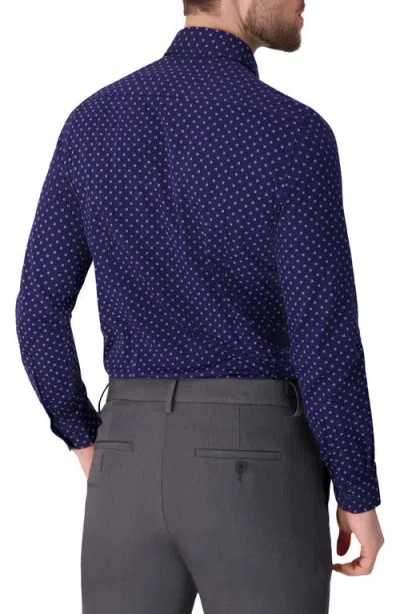 Victor Emmanuel Regular Fit Navy Geometric Print Knit Cotton Dress Shirt In Blue