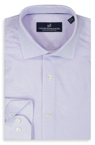 Victor Emmanuel Regular Fit Geometric Print Knit Cotton Dress Shirt In Purple