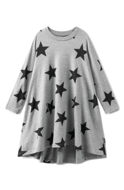 Nununu Kids' Star Print Long Sleeve Cotton Swing Dress In Gray