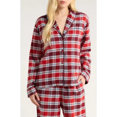 Lunya Brushed Flannel Shawl Collar Long Sleeve In Red
