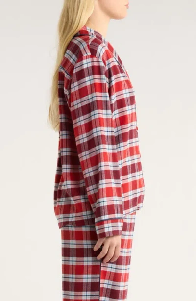 Lunya Brushed Flannel Shawl Collar Long Sleeve In Red