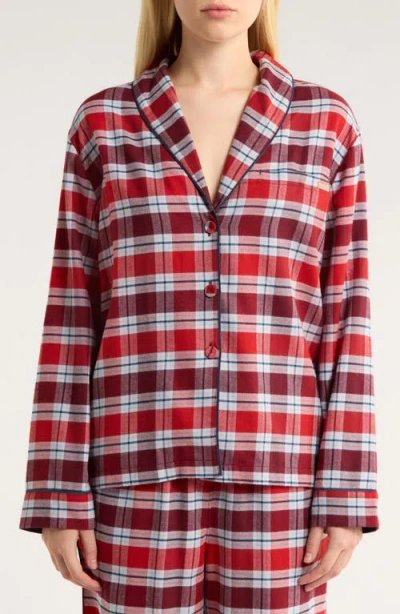 Lunya Brushed Flannel Shawl Collar Long Sleeve In Red