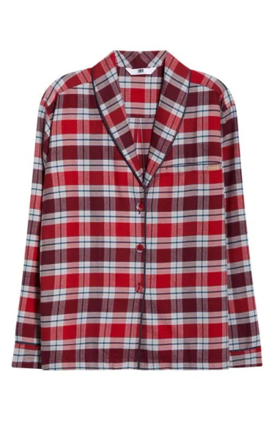 Lunya Brushed Flannel Shawl Collar Long Sleeve In Red