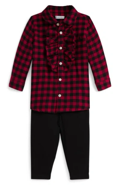 Ralph Lauren Plaid Cotton Flannel Button-up Shirt & Leggings Set In Red
