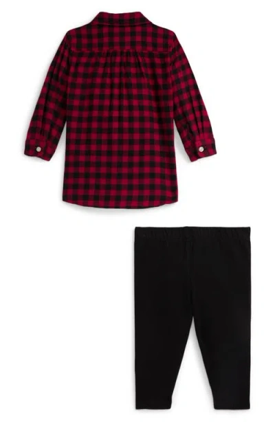 Ralph Lauren Plaid Cotton Flannel Button-up Shirt & Leggings Set In Red