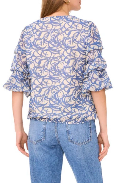 Vince Camuto Print Bubble Sleeve Top In Blue